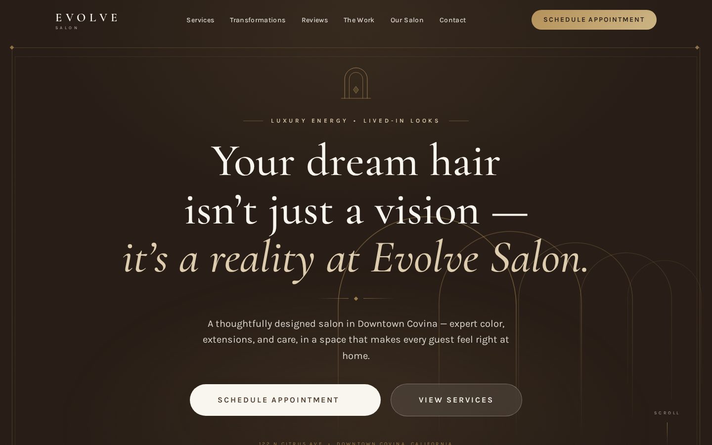 Evolve Salon website homepage